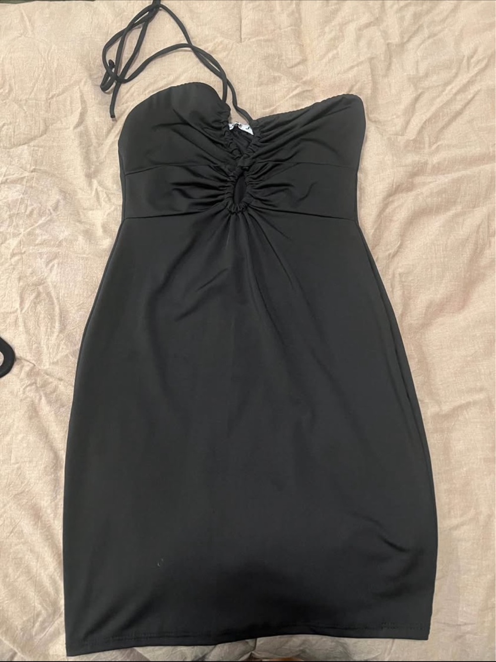Classic Black Halter Ruched Front Dress - Women